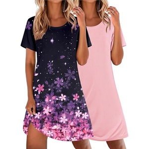 image:imageEkouaer 2 Pack Nightgowns for Women Sleepshirt Short Sleeve Night ShirtsFloralpink