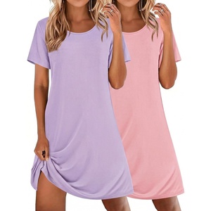 image:imageEkouaer 2 Pack Nightgowns for Women Sleepshirt Short Sleeve Night ShirtsLilacdark Pink