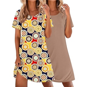 image:imageEkouaer 2 Pack Nightgowns for Women Sleepshirt Short Sleeve Night ShirtsMandalacamel