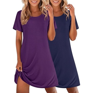 image:imageEkouaer 2 Pack Nightgowns for Women Sleepshirt Short Sleeve Night ShirtsNavy Bluedark Purple