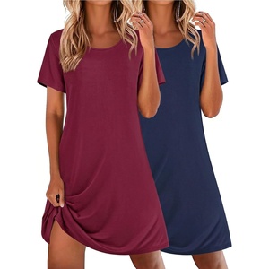 image:imageEkouaer 2 Pack Nightgowns for Women Sleepshirt Short Sleeve Night ShirtsNavy Bluewine Red