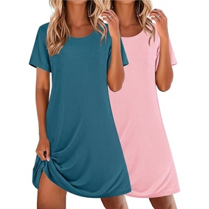 image:imageEkouaer 2 Pack Nightgowns for Women Sleepshirt Short Sleeve Night ShirtsOrange Redblue Green