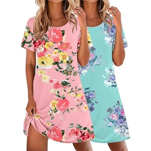 image:imageEkouaer 2 Pack Nightgowns for Women Sleepshirt Short Sleeve Night ShirtsPink Flowerblue Flower