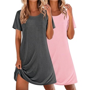 image:imageEkouaer 2 Pack Nightgowns for Women Sleepshirt Short Sleeve Night ShirtsPinkgrey