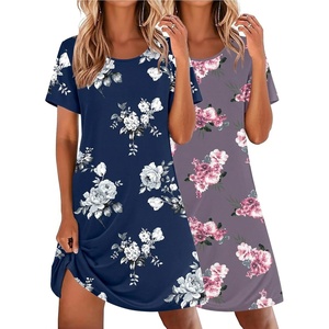 image:imageEkouaer 2 Pack Nightgowns for Women Sleepshirt Short Sleeve Night ShirtsPurple Flowernavy Blue Flower