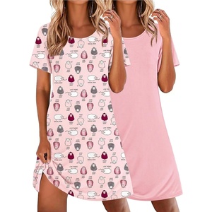 image:imageEkouaer 2 Pack Nightgowns for Women Sleepshirt Short Sleeve Night ShirtsSheeppink