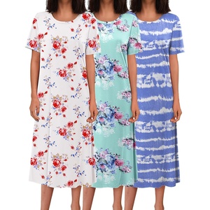 image:imageEkouaer 3 Pack Long Nightgowns for Women House Dress Plus Size Nightshirt0 Blue Flower  White Red Flowers  Blue Strip