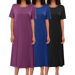 image:imageEkouaer 3 Pack Long Nightgowns for Women House Dress Plus Size NightshirtBlack  Blue  Purple