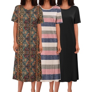 image:imageEkouaer 3 Pack Long Nightgowns for Women House Dress Plus Size NightshirtBlack  Fall Weave Stripe  Bohemian