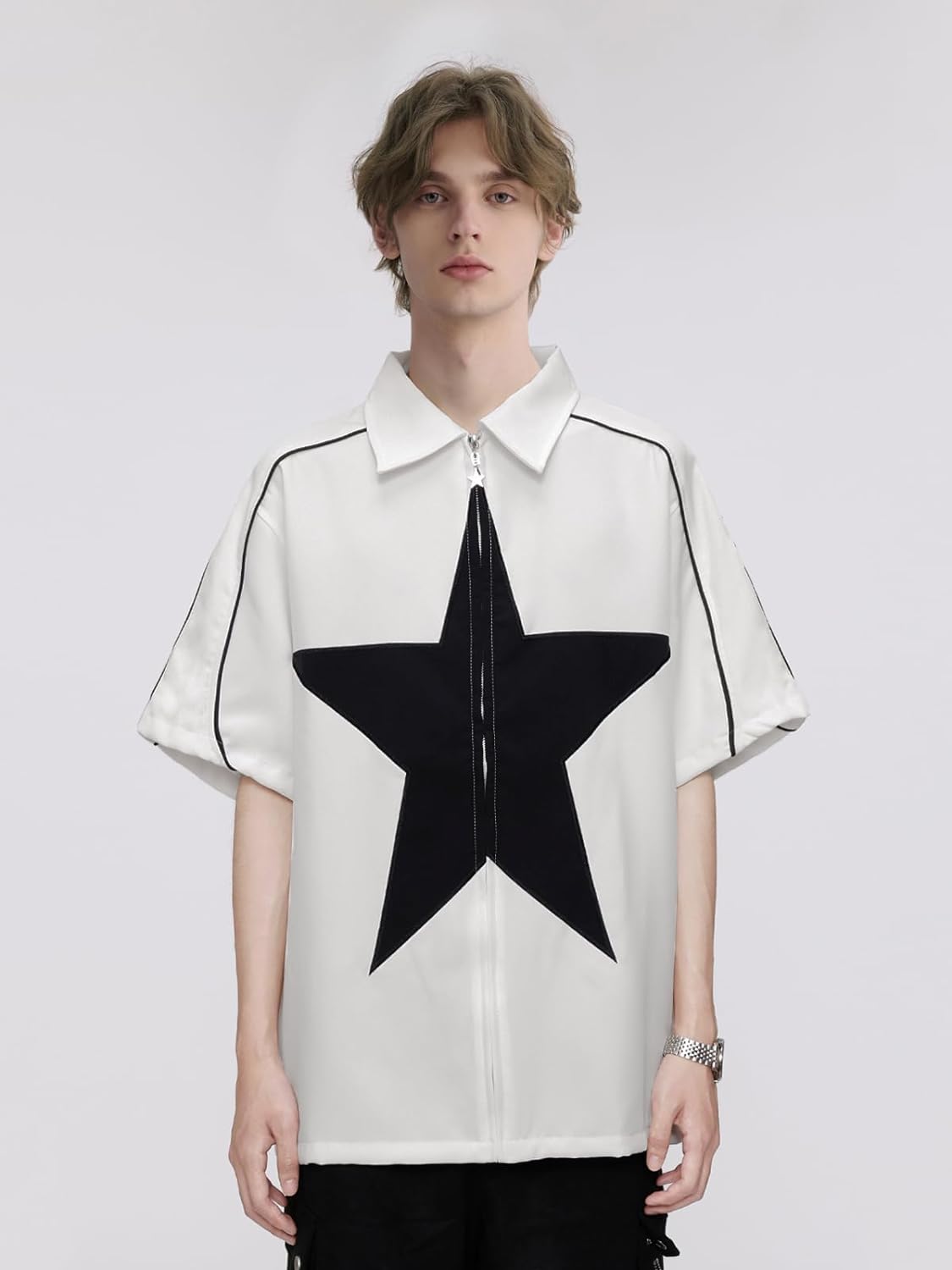 Aelfric Eden Mens Vintage Oversized Shirts Unisex Streetwear Patchwork Casual ShortSleeveA5white