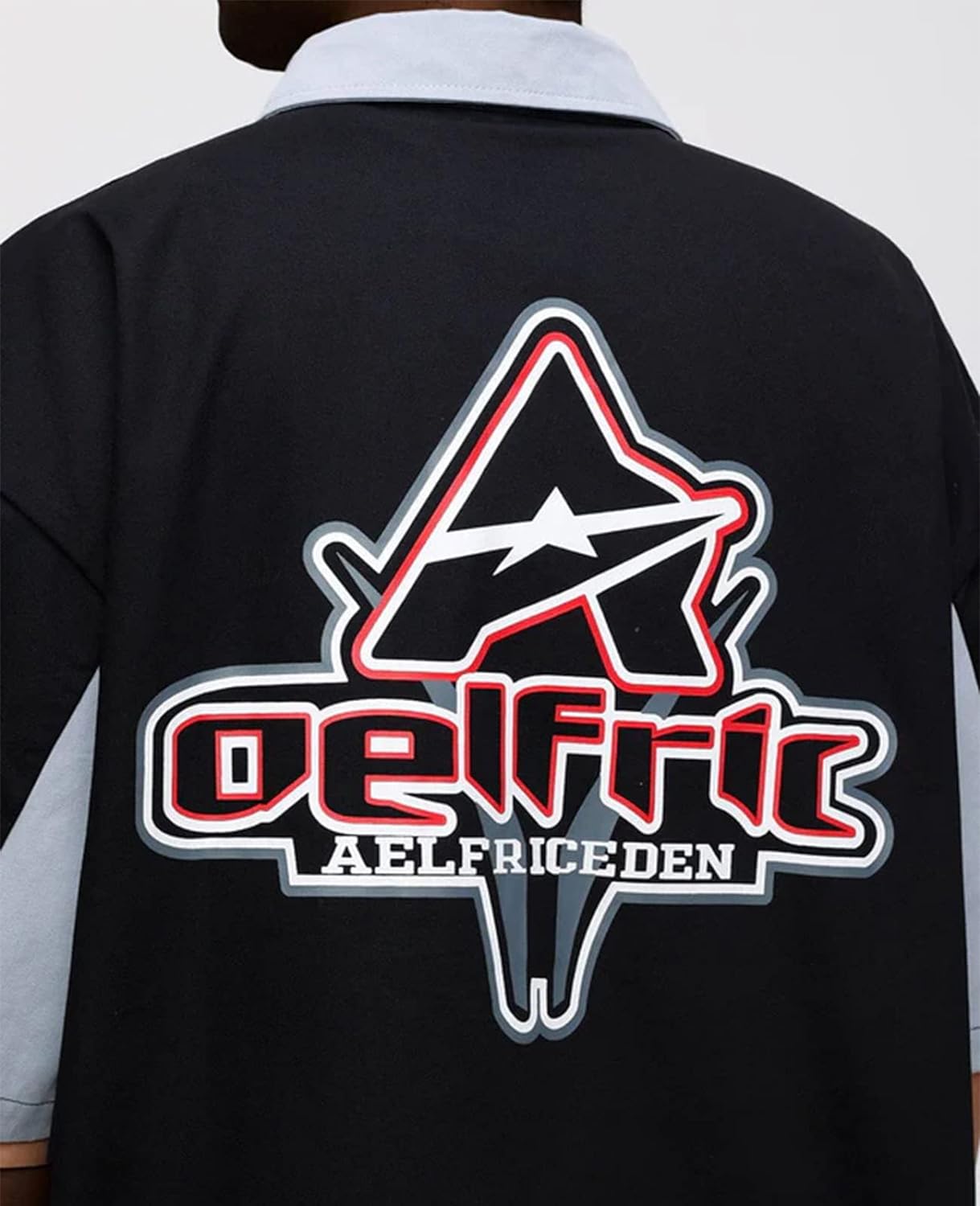 Aelfric Eden Mens Vintage Oversized Shirts Unisex Streetwear Patchwork Casual ShortSleeveA6black