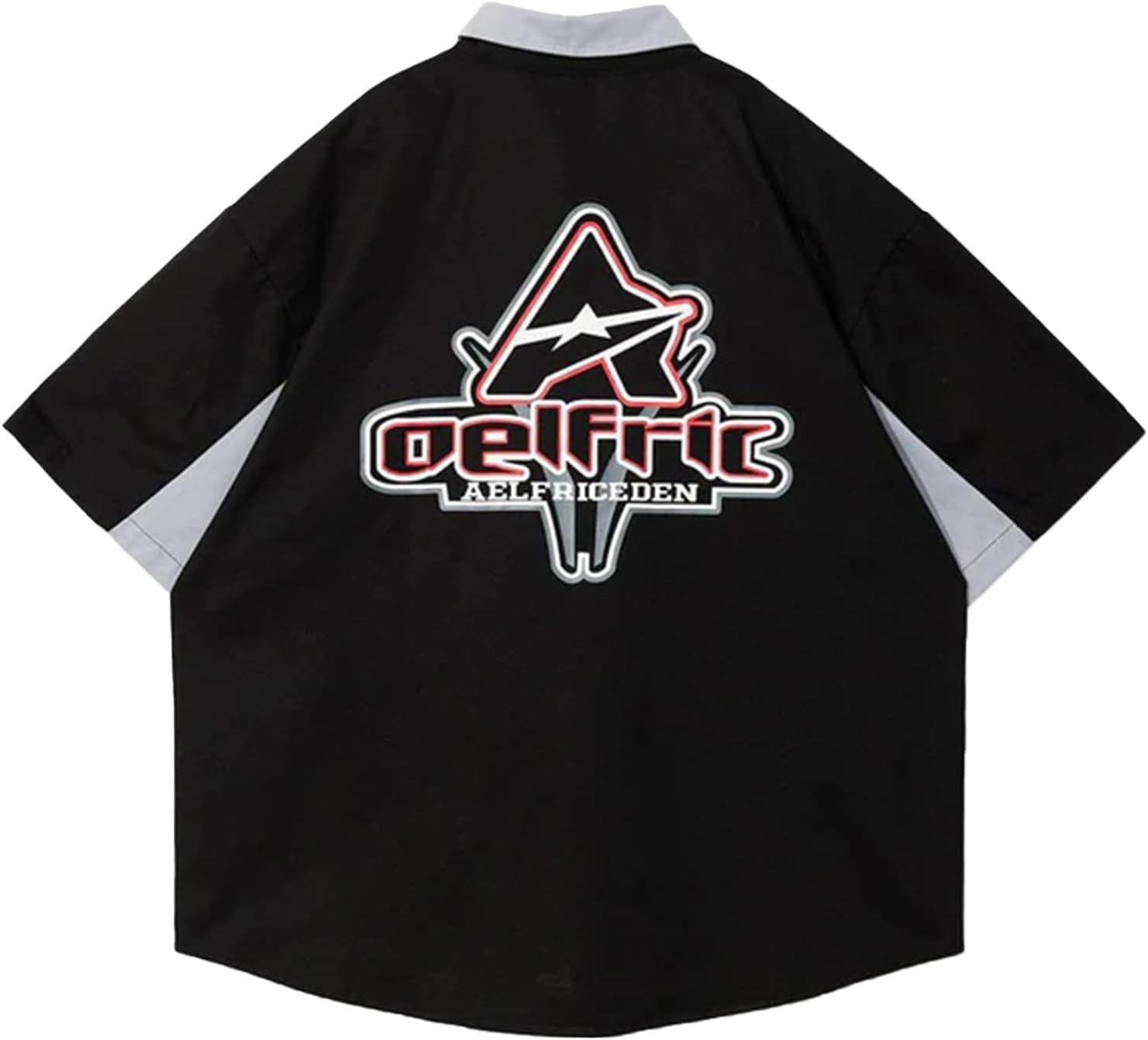 Aelfric Eden Mens Vintage Oversized Shirts Unisex Streetwear Patchwork Casual ShortSleeveA6black