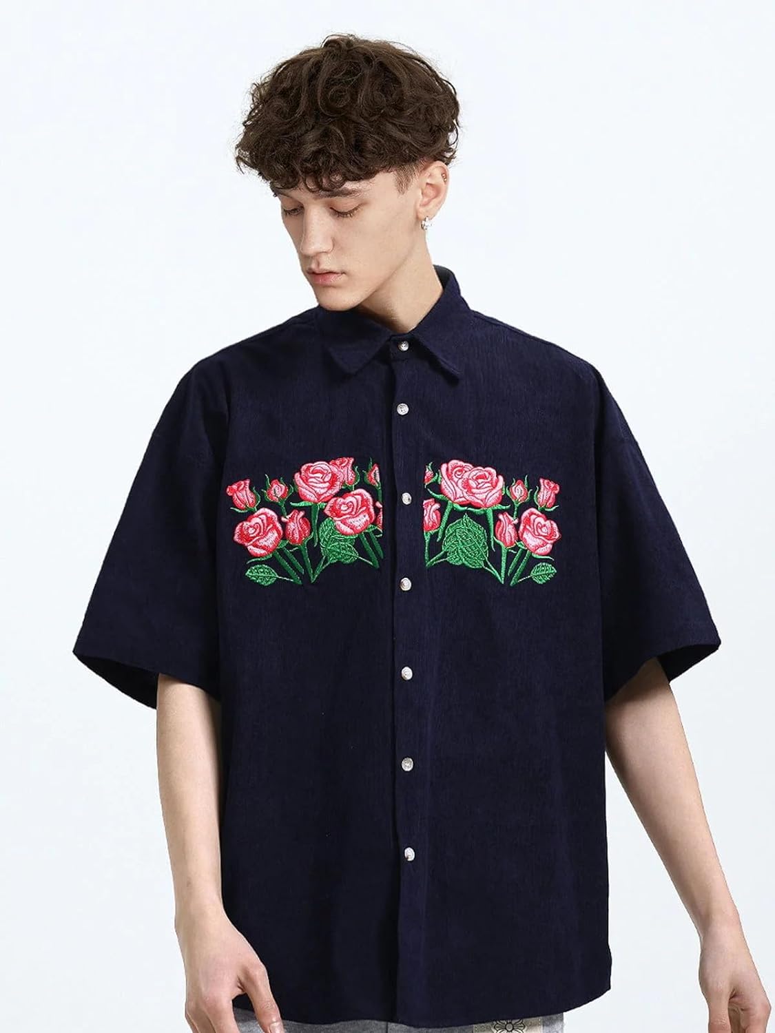 Aelfric Eden Mens Vintage Oversized Shirts Unisex Streetwear Patchwork Casual ShortSleeveC02royalblue