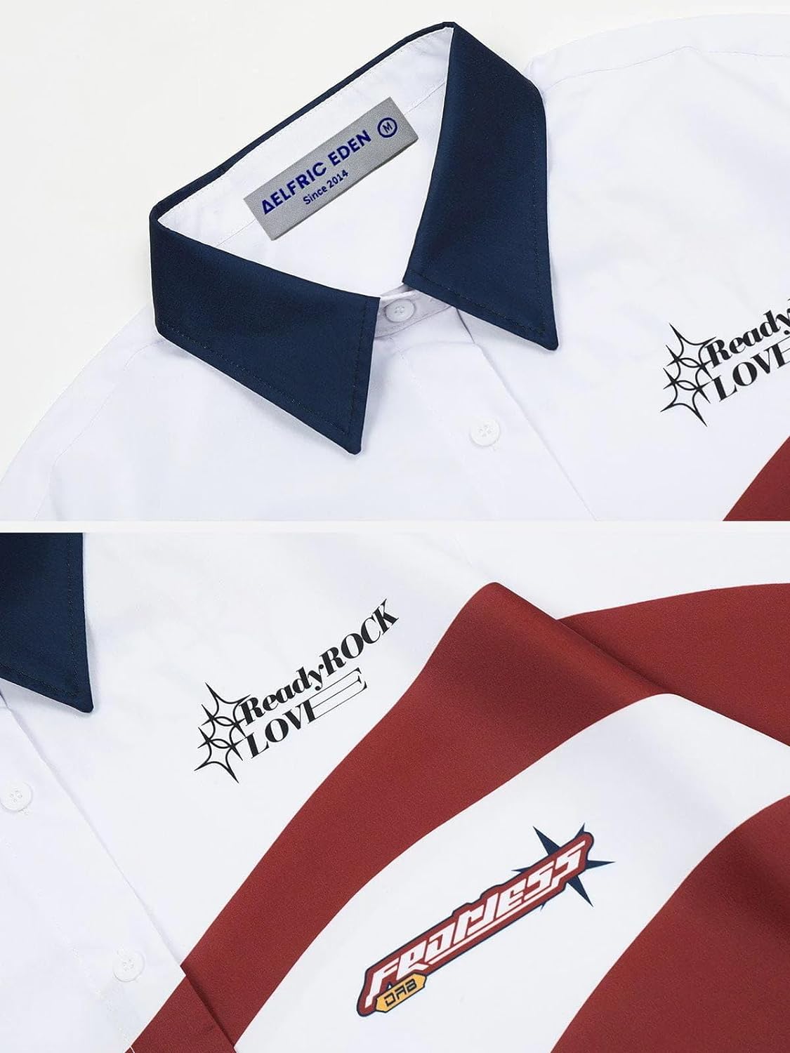 Aelfric Eden Mens Vintage Oversized Shirts Unisex Streetwear Patchwork Casual ShortSleeveE04white