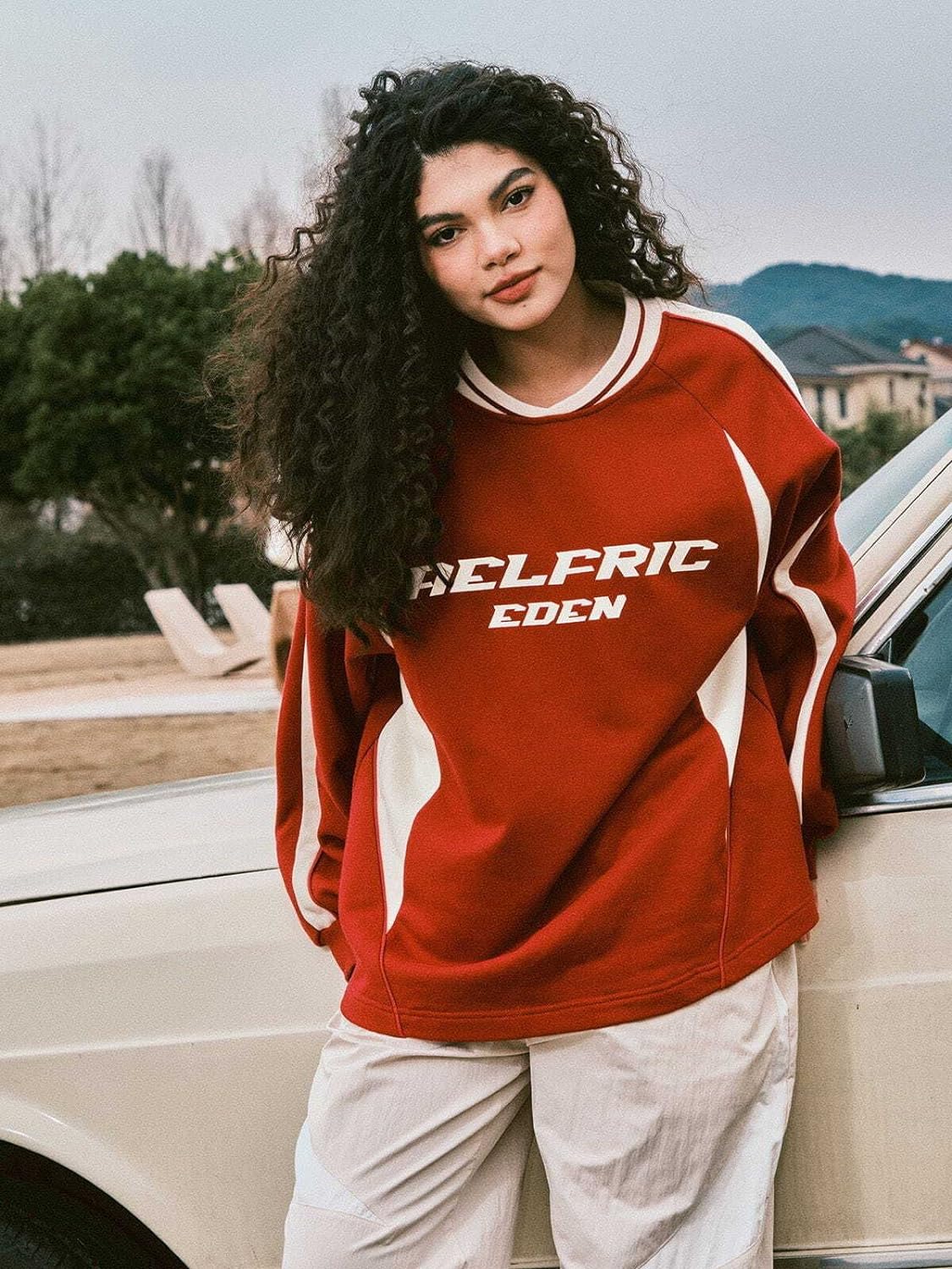 Aelfric Eden Oversized Crewneck Sweatshirts for Men Vintage Graphic Pullover Loose Fit Streetwear Long Sleeve TopAred