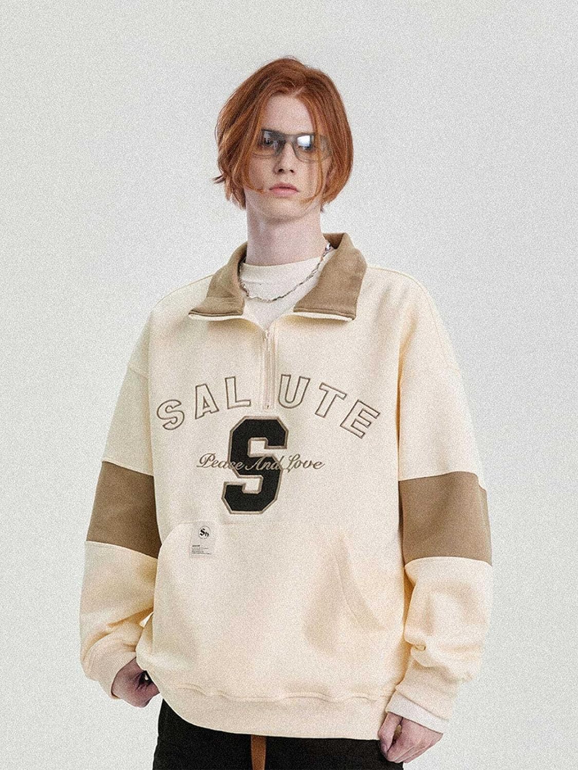 Aelfric Eden Oversized Crewneck Sweatshirts for Men Vintage Graphic Pullover Loose Fit Streetwear Long Sleeve TopE03beige