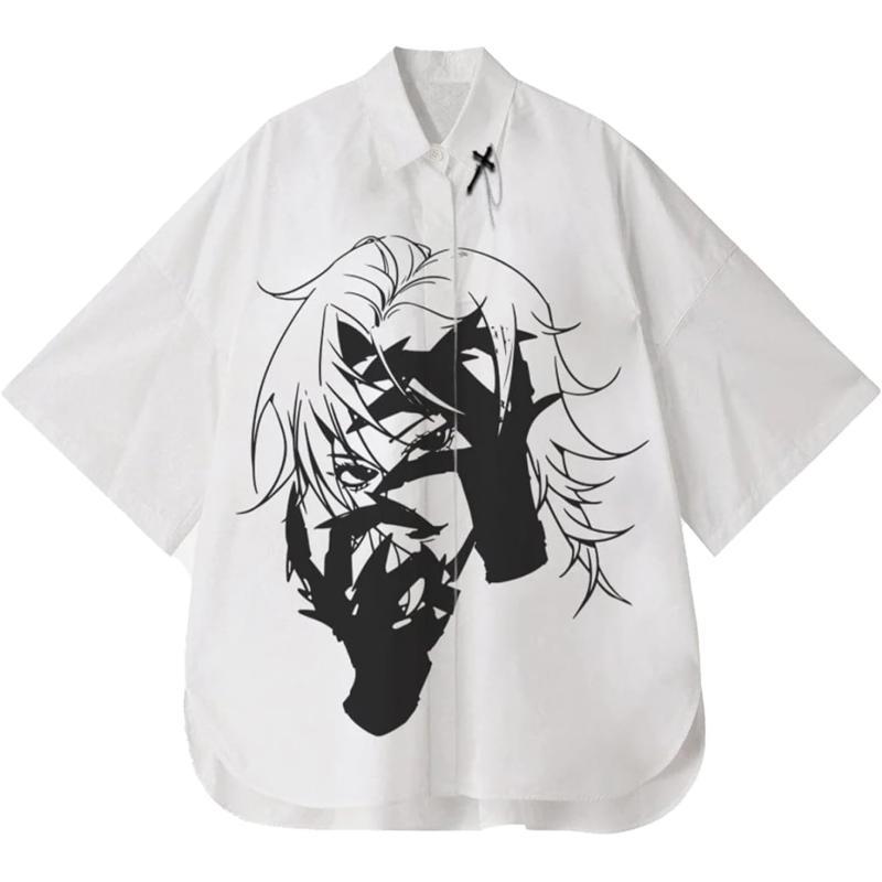 Aelfric Eden Mens Vintage Oversized Shirts Unisex Streetwear Patchwork Casual ShortSleeveC04white
