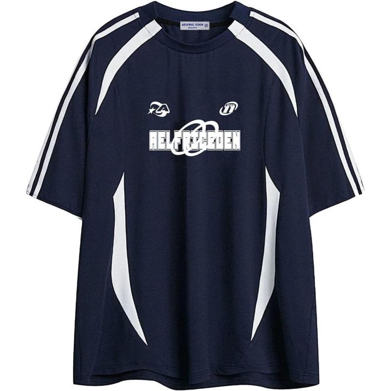 Aelfric Eden Oversized T Shirt Men 90s Shirt Unisex Streetwear Contrast Color Graphic Tees Casual Vintage Summer TopsA01blue