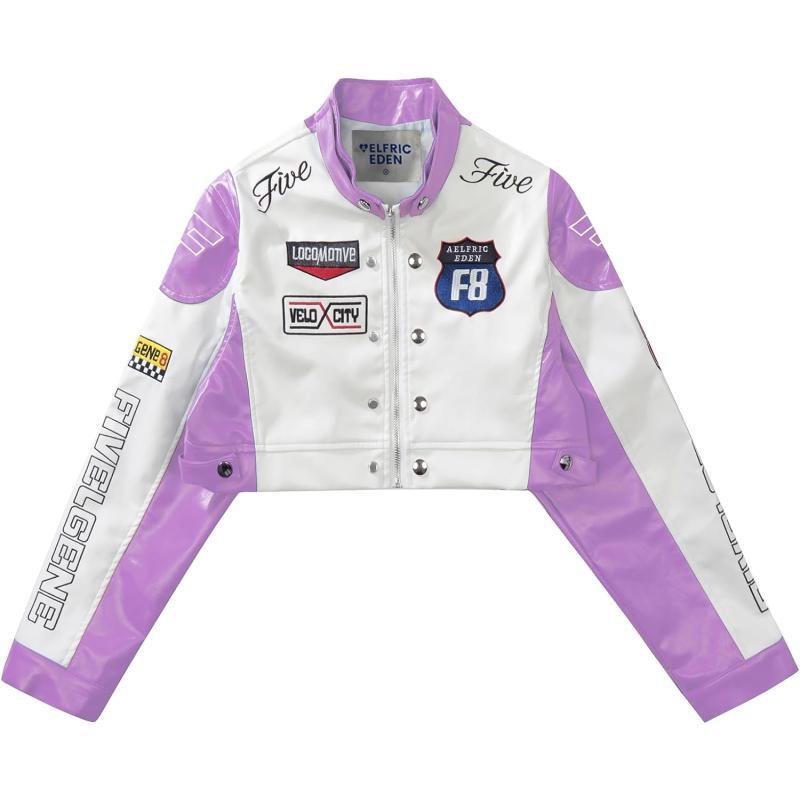 Colorblock Racing Jacket Aelfric Eden Womens Leather Jacket Cropped Motorcycle Biker Coat Color ...