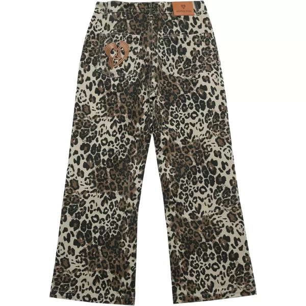 Aelfric Eden Jeans for Women High Waist Leopard Print Jeans Cheetah Pants Straight Leg Unisex Sizing02apricot