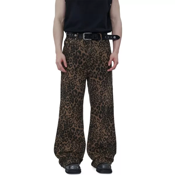 Aelfric Eden Jeans for Women High Waist Leopard Print Jeans Cheetah Pants Straight Leg Unisex SizingBrown