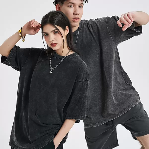 Aelfric Eden Mens Cotton Wash Solid TShirts Oversized Unisex Short Sleeve Streetwear Rap Hip Hop Basic Tee Tops05drak Grey