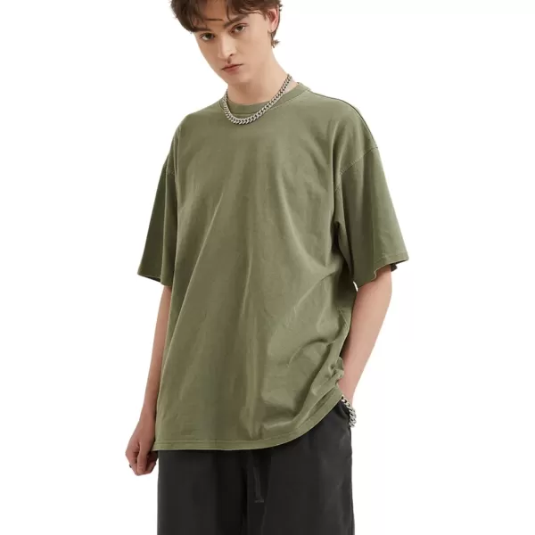 Aelfric Eden Mens Cotton Wash Solid TShirts Oversized Unisex Short Sleeve Streetwear Rap Hip Hop Basic Tee Tops20green