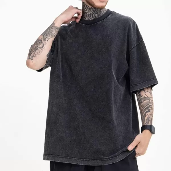 Aelfric Eden Mens Cotton Wash Solid TShirts Oversized Unisex Short Sleeve Streetwear Rap Hip Hop Basic Tee Tops418black