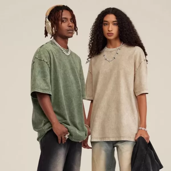 Aelfric Eden Mens Cotton Wash Solid TShirts Oversized Unisex Short Sleeve Streetwear Rap Hip Hop Basic Tee TopsX02khaki