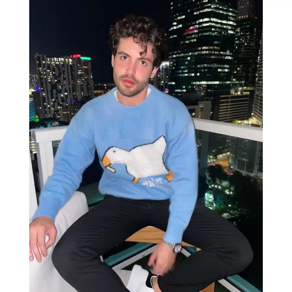 Aelfric Eden Mens Fashion Ducks Cartoon Sweaters Unisex Oversized Jumper Long Sleeve Casual Sweater Retro Couple TopA3blue