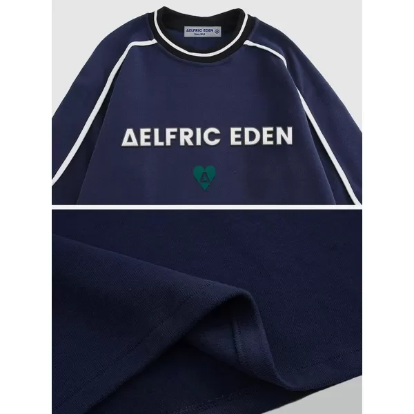 Aelfric Eden Mens Fashion Graphic Sweatshirt Patchwork Crew Neck Sweatshirts Oversized Streetwear Casual TopC02navy