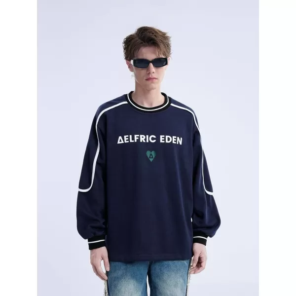 Aelfric Eden Mens Fashion Graphic Sweatshirt Patchwork Crew Neck Sweatshirts Oversized Streetwear Casual TopC02navy