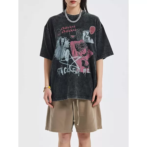 Aelfric Eden Mens Oversized Japanese Harajuku Anime Shirt Unisex Printed Cool Tee01black2