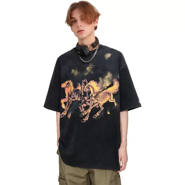 Aelfric Eden Mens Oversized Japanese Harajuku Anime Shirt Unisex Printed Cool TeeH1black