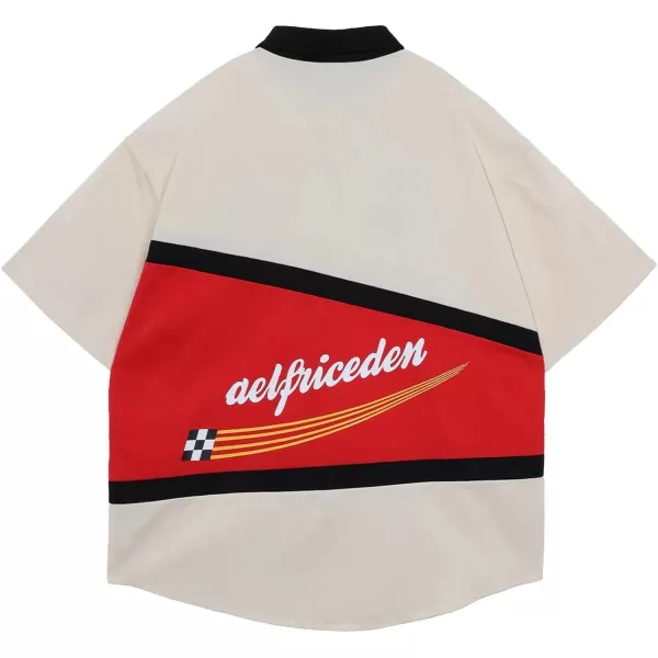 Aelfric Eden Mens Vintage Oversized Shirts Unisex Streetwear Patchwork Casual ShortSleeveA1red