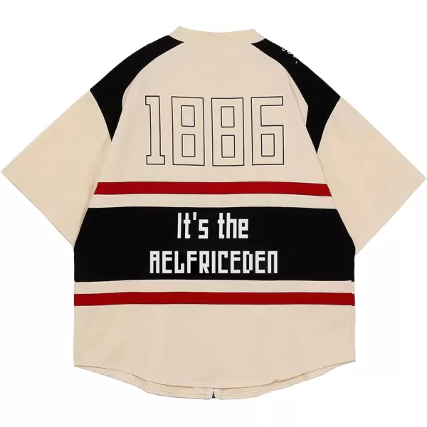 Aelfric Eden Mens Vintage Oversized Shirts Unisex Streetwear Patchwork Casual ShortSleeveA2beige