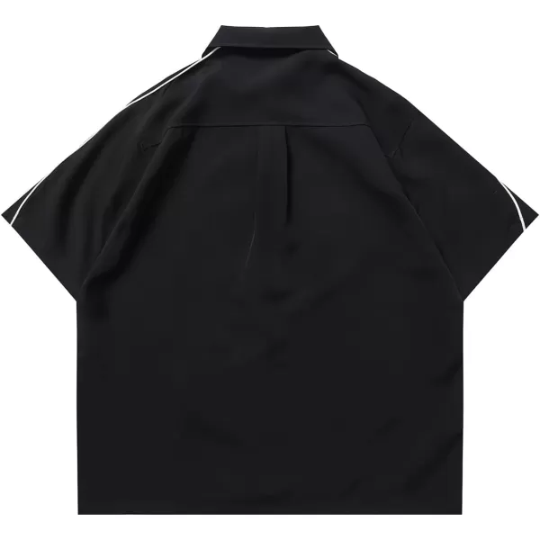 Aelfric Eden Mens Vintage Oversized Shirts Unisex Streetwear Patchwork Casual ShortSleeveA5black