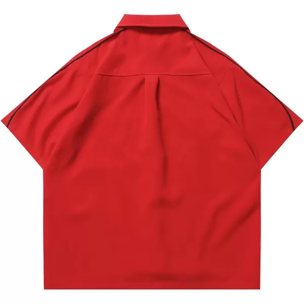 Aelfric Eden Mens Vintage Oversized Shirts Unisex Streetwear Patchwork Casual ShortSleeveA5red