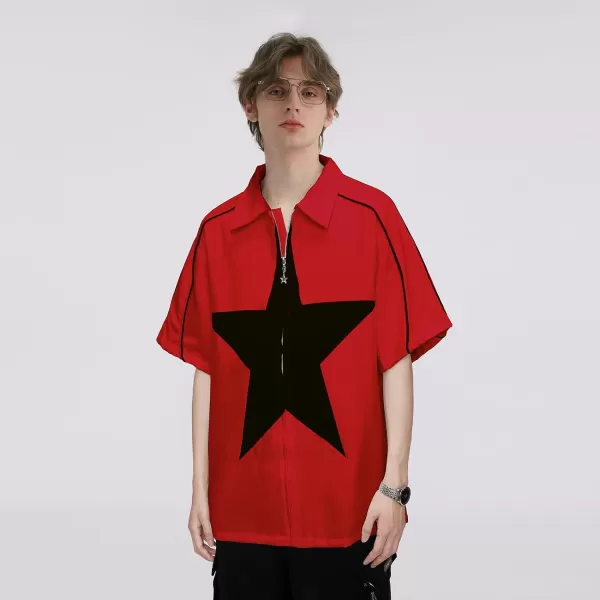 Aelfric Eden Mens Vintage Oversized Shirts Unisex Streetwear Patchwork Casual ShortSleeveA5red