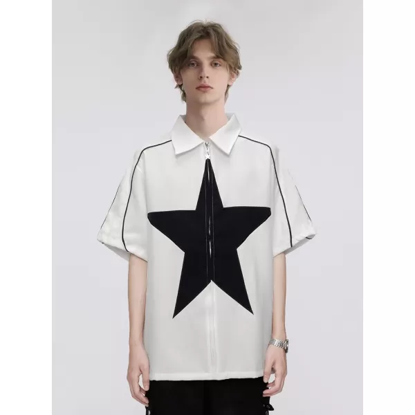 Aelfric Eden Mens Vintage Oversized Shirts Unisex Streetwear Patchwork Casual ShortSleeveA5white