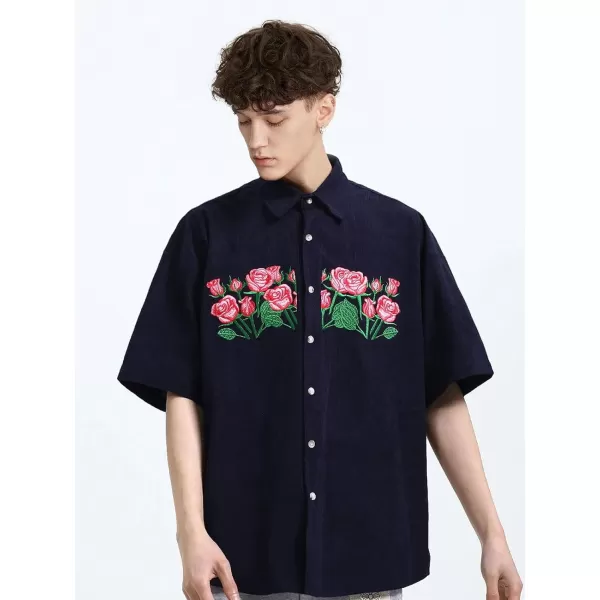 Aelfric Eden Mens Vintage Oversized Shirts Unisex Streetwear Patchwork Casual ShortSleeveC02royalblue