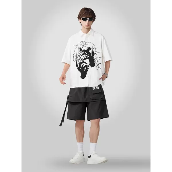 Aelfric Eden Mens Vintage Oversized Shirts Unisex Streetwear Patchwork Casual ShortSleeveC04white