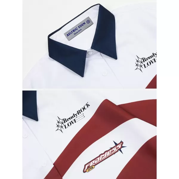 Aelfric Eden Mens Vintage Oversized Shirts Unisex Streetwear Patchwork Casual ShortSleeveE04white