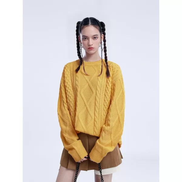 Aelfric Eden Oversized Cable Knit Sweater Women Chunky Rory Gilmore Crewneck Sweater Ladies Pullover Sweaters Tops05yellow