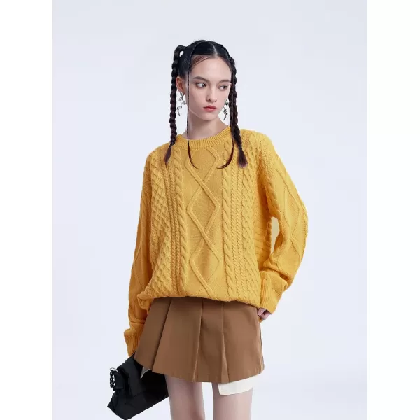 Aelfric Eden Oversized Cable Knit Sweater Women Chunky Rory Gilmore Crewneck Sweater Ladies Pullover Sweaters Tops05yellow