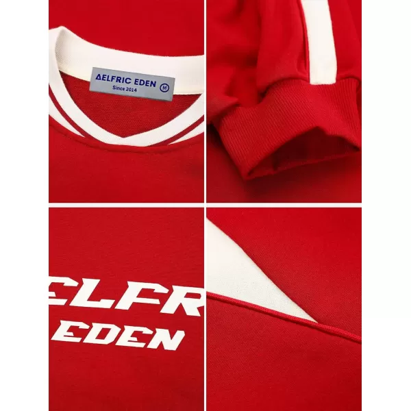 Aelfric Eden Oversized Crewneck Sweatshirts for Men Vintage Graphic Pullover Loose Fit Streetwear Long Sleeve TopAred