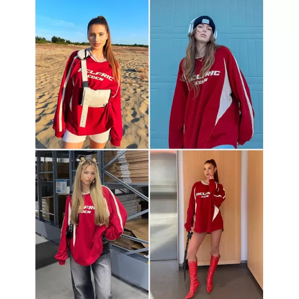 Aelfric Eden Oversized Crewneck Sweatshirts for Men Vintage Graphic Pullover Loose Fit Streetwear Long Sleeve TopAred