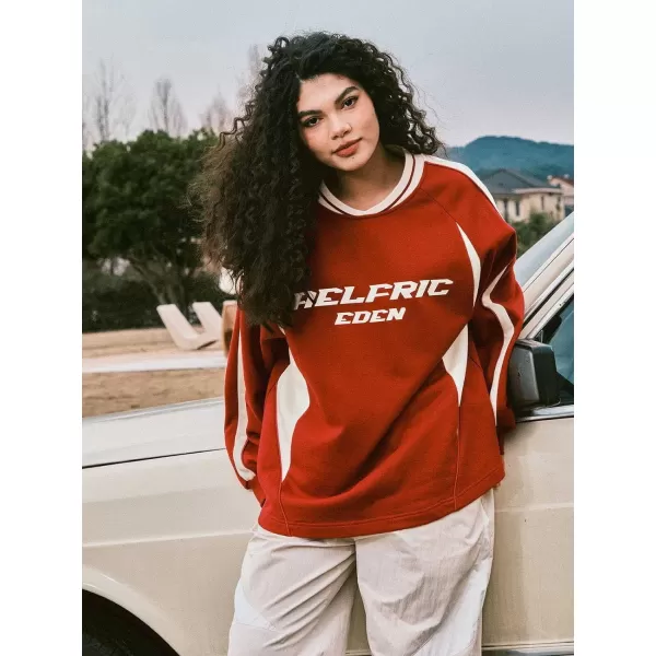 Aelfric Eden Oversized Crewneck Sweatshirts for Men Vintage Graphic Pullover Loose Fit Streetwear Long Sleeve TopAred