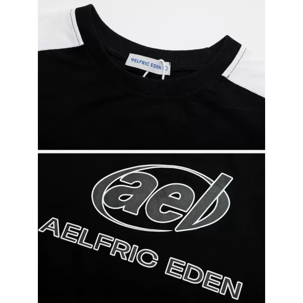 Aelfric Eden Oversized Graphic Tees Men Contrast Color Speedway Racing Tee Unisex Streetwear Tshirt Patchwork Polo Tee03a8black