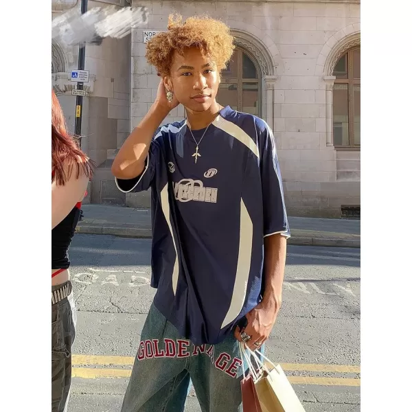 Aelfric Eden Oversized T Shirt Men 90s Shirt Unisex Streetwear Contrast Color Graphic Tees Casual Vintage Summer TopsA01blue